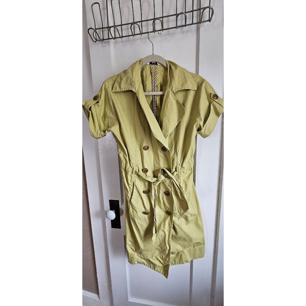 Cabi Olive Green Double Breasted Short Sleeve Safari Trench Coat Jacket M